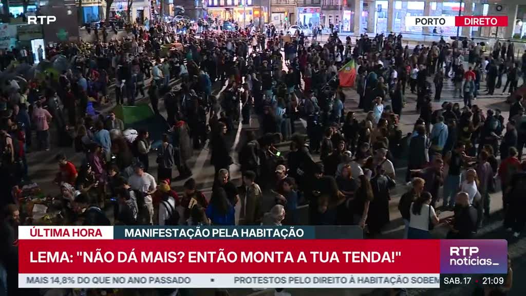 Manifestantes no Porto montam tendas em protesto pela habitação na Praça D. João I