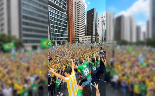 Flávio bolsonaro comanda ato em formato de bloco na avenida paulista
