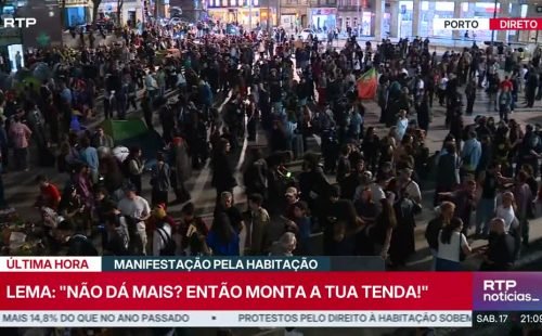 Manifestantes no Porto montam tendas em protesto pela habitação na Praça D. João I