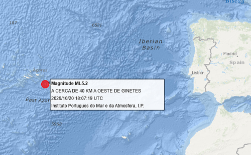 Terremoto de magnitude 5.2 atinge os açores e assusta moradores em são miguel